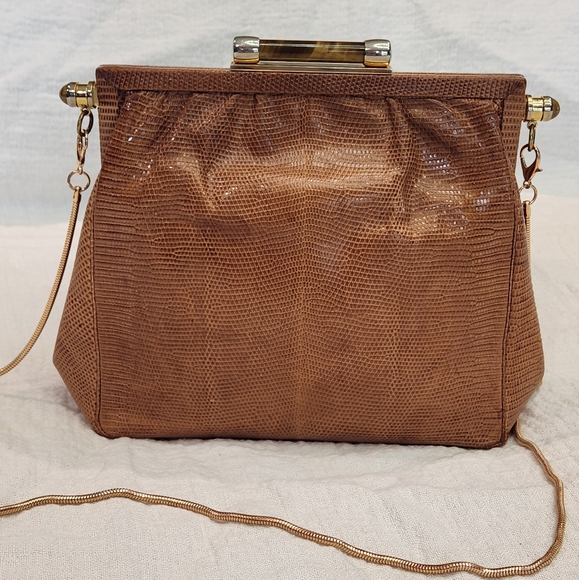 Gucci Lizard Exotic Leather Evening Bag Chain Purse Shoulder Crossbody Carmel - Picture 2 of 12